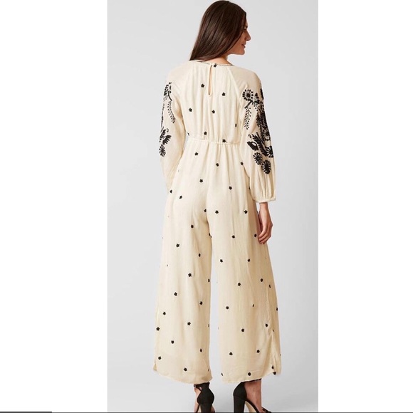 FREE PEOPLE EMBROIDERED V-NECK WIDE LEG JUMPSUIT - Picture 9 of 14